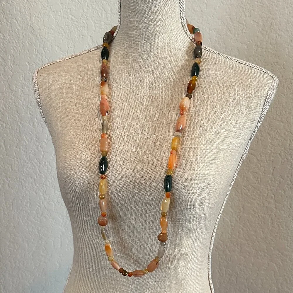 Vintage Polished Gemstone Bead Necklace